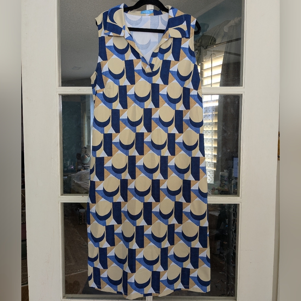 J McLaughlin Sleevess Geometric Collared Dress With Pockets Size Small